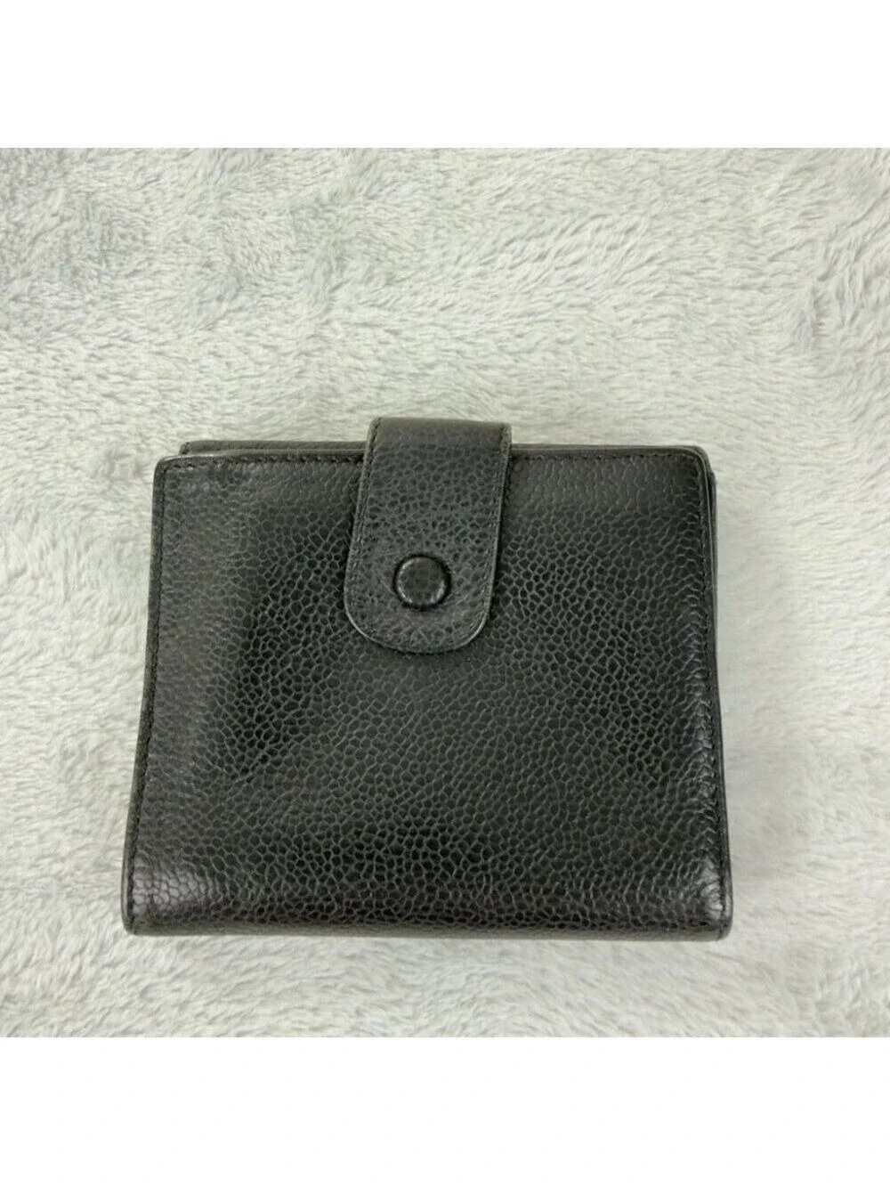 Chanel CC Logo Grained Calfskin Leather Bifold Black Wallet Embroidered